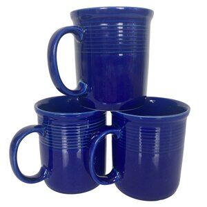 Spectrum Stoneware Cobalt Blue Coffee Mugs Set Of 3 Raised Ridges Made In Japan